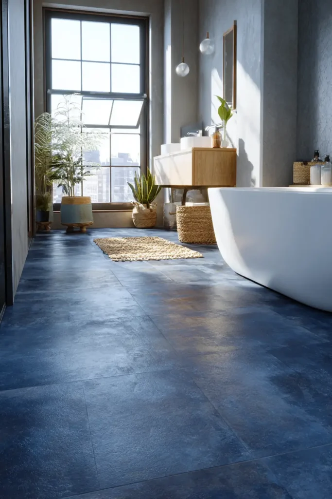 Dark Blue Floor Tiles That Ground the Space