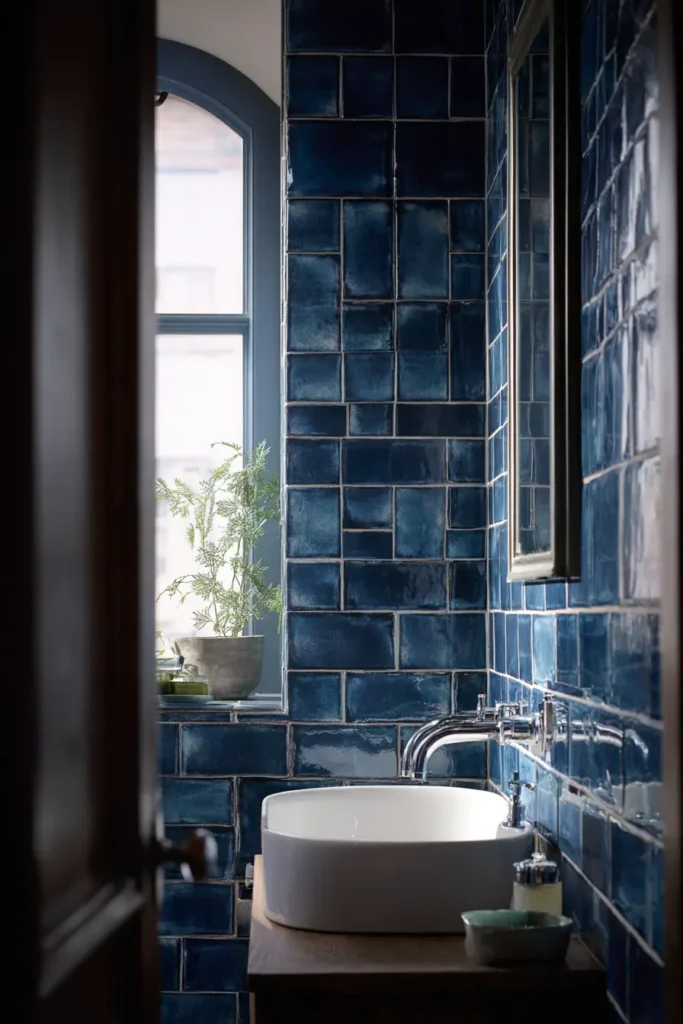 Dark Blue Subway Tiles for Classic Depth