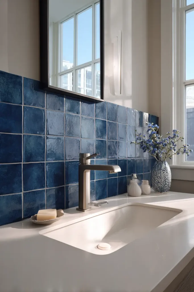 Dark Blue Tile Backsplashes for Subtle Mood