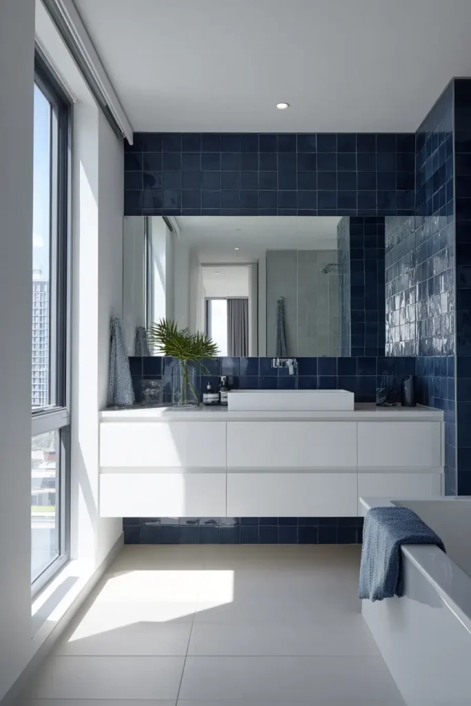 Dark Blue Tiles in Modern Minimalist Bathrooms