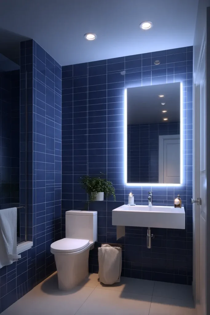 Dark Blue Tiles in Small Bathrooms