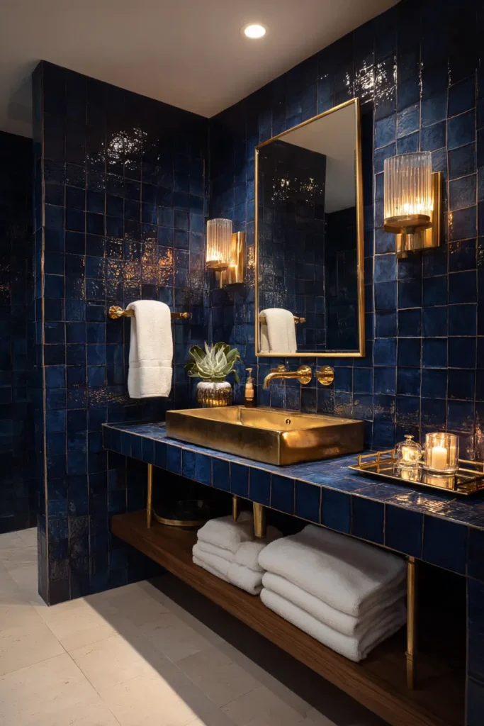 Dark Blue Tiles with Gold Accents