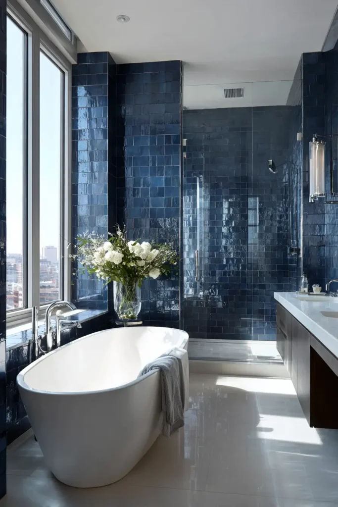 Glossy Dark Blue Tiles for Light Reflection