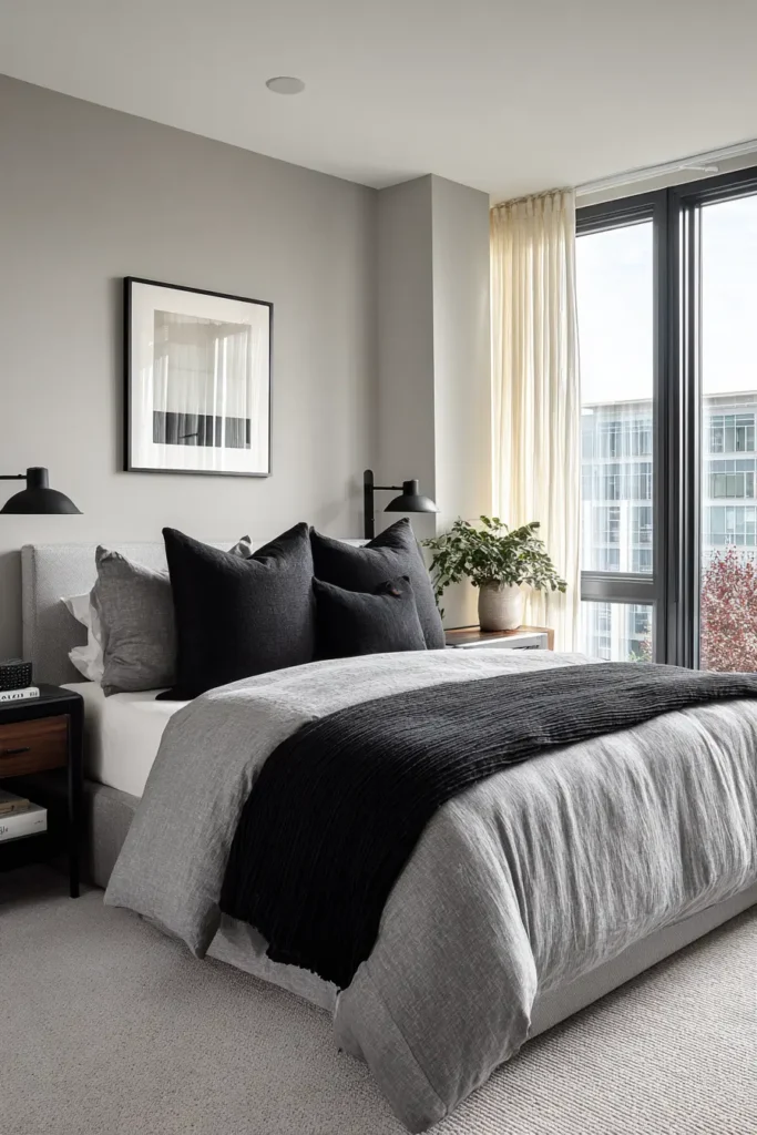 Gray Comforters Paired with Black Accents