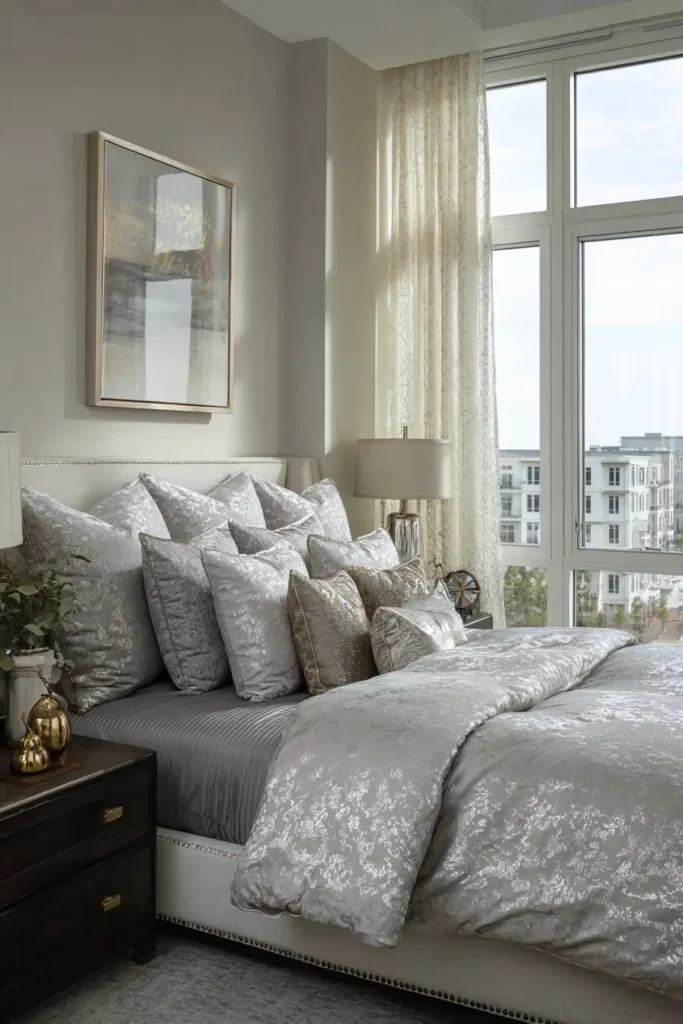 Gray Comforters with Metallic Details