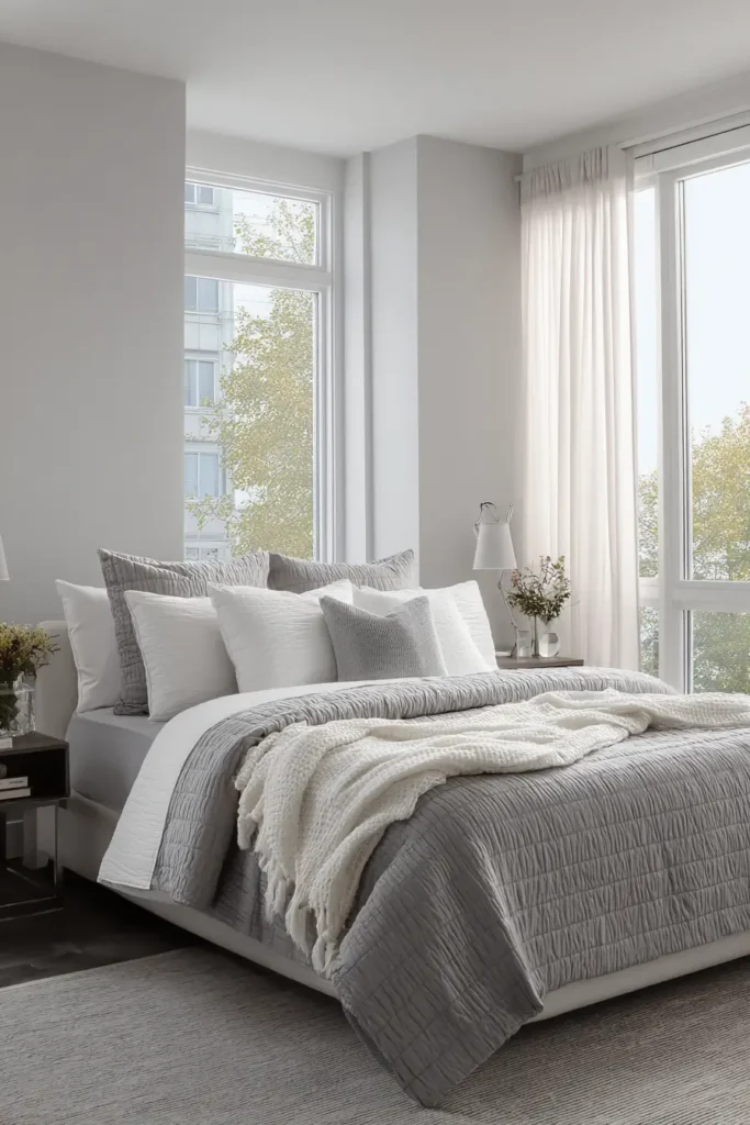 Gray Comforters with White Accents for Contrast