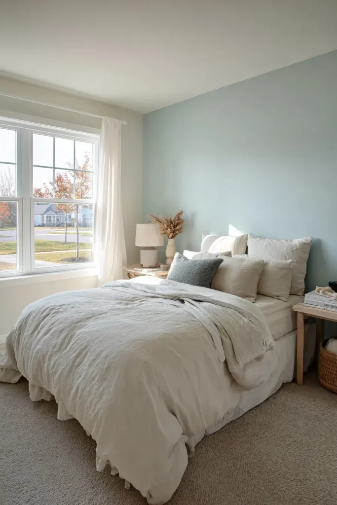 Light Blue Accent Wall Behind the Bed