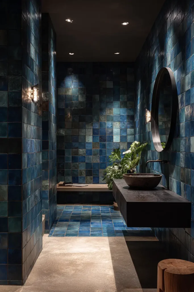 Moody Blue Tile Walls That Feel Dramatic