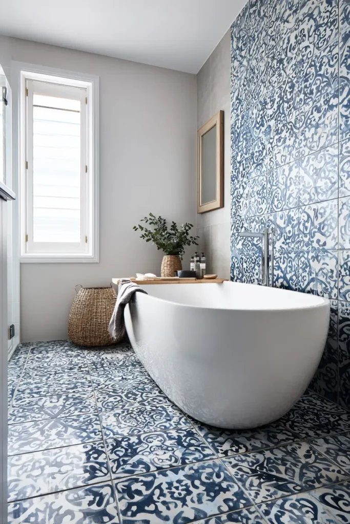 Patterned Dark Blue Tiles for Visual Interest